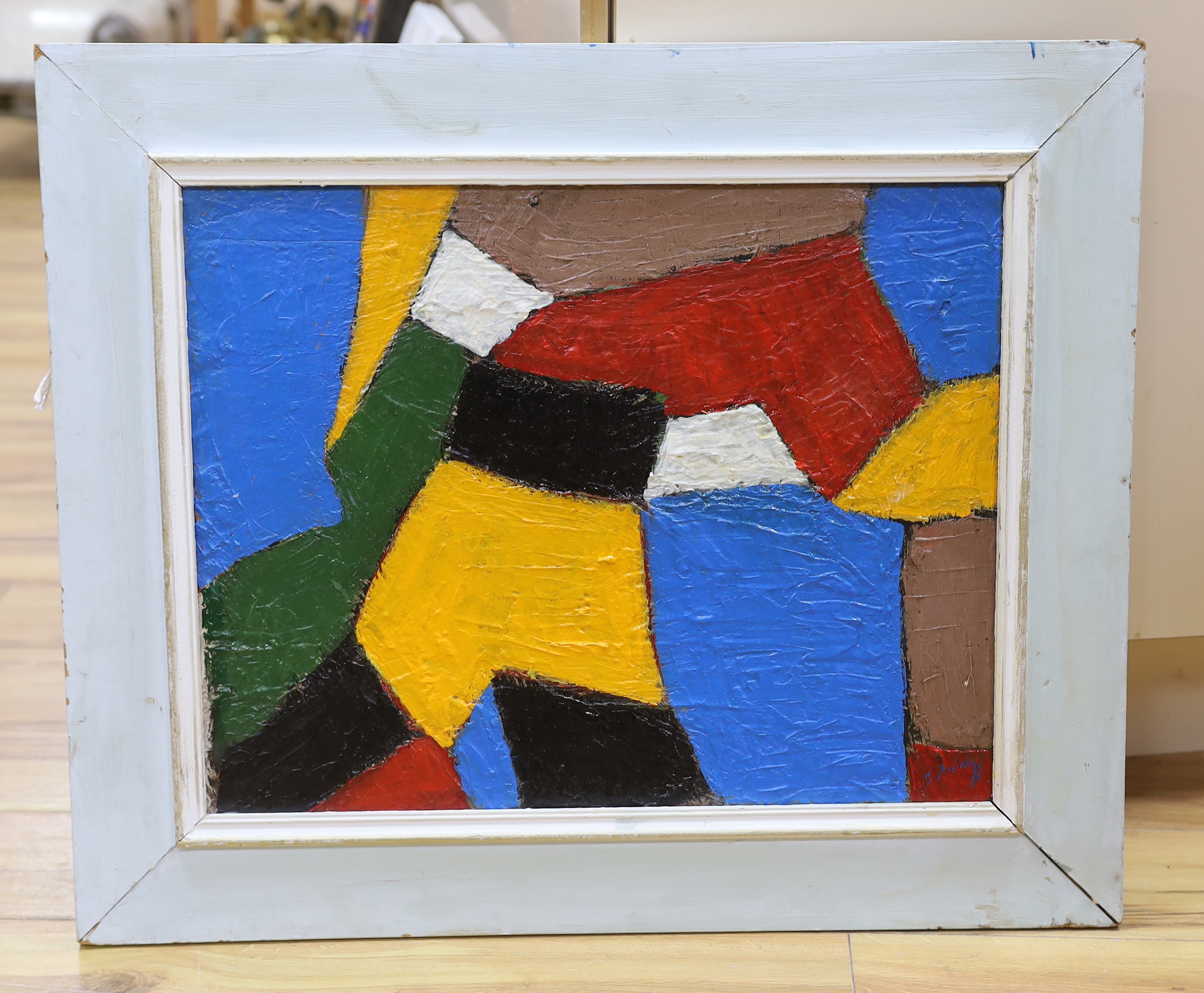 After Serge Poliakoff (Russian/French, 1900-1969), impasto oil on board, Geometric shapes, 42 x 53cm